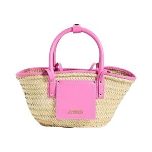 NEW Jacquemus Pink/Straw Color block Vacation Women's Bag